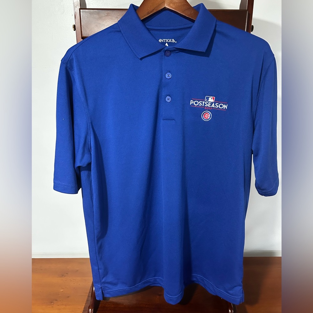 NWOT Antigua Royal Blue Men's Medium Polo Baseball Chicago Cubs Short Sleeve